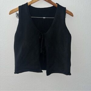 Black Crop Tie Front Tank Top